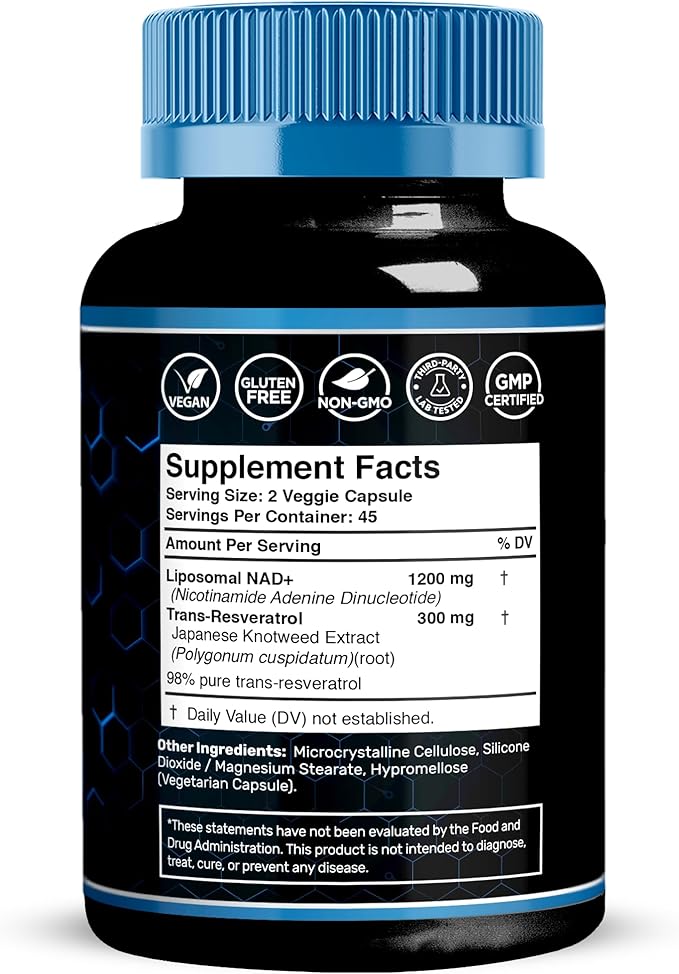WELLNESS LABSRX Liposomal NAD Supplement 1500mg - USA Made NAD Resveratrol Supplement for Women and Men NAD+ Support Cellular Health Energy &amp Anti Aging - 6 Pack