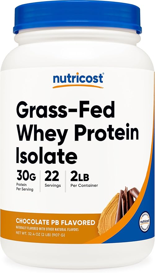 Nutricost Grass-Fed Whey Protein Isolate (Chocolate Peanut Butter) 2LBS - Non-GMO Gluten Free Natural Flavors