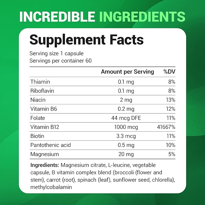 Dr. Berg Natural Vitamin B12 1000 mcg with B Complex Blend - Methylcobalamin B12 for Energy Nerve Health and Cognitive Function* - Methylated B12 with Folate - 60 Capsules (2-Month Supply)