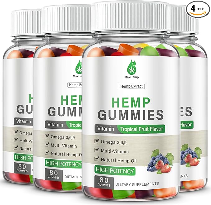 4 Pack Organic Hemp Gummies Extra Strengthen High Potency with Pure Hemp Oil Extract Vegan Edible Bear Candy for Relaxation and Peace
