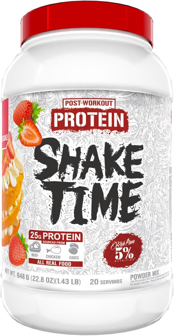 5% Nutrition Rich Piana Shake Time | 24g Animal Based Protein Drink | Grass-Fed Beef Isolate Chicken Whole Egg | No Sugar Dairy or Soy | (Strawberry Shortcake)