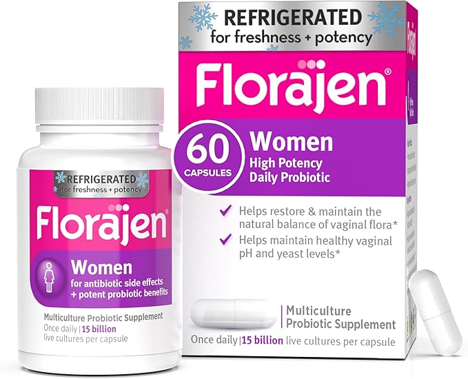 Florajen Women’s Vaginal Probiotic - Gut Health Vaginal pH Balance &amp Constipation Relief - Multi-Strain Formula with Lactobacillus - Refrigerated for Potency - 60 Capsules