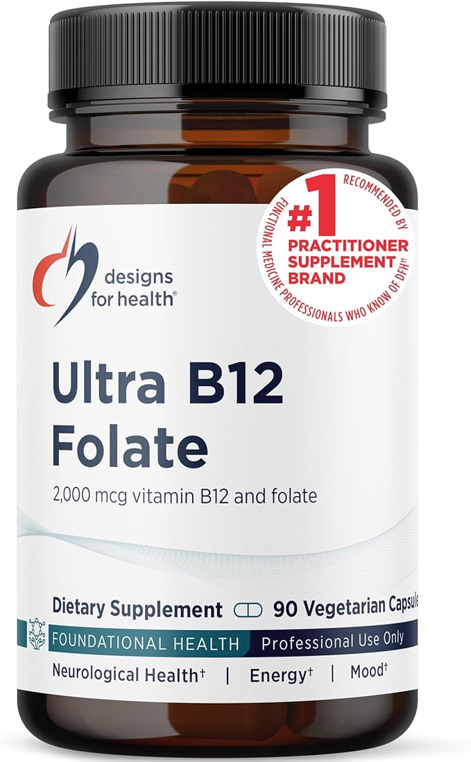 Designs for Health Ultra Methylated B12 + Methyl Folate - Vitamin B12 Methylcobalamin and Folate Supplement Adenosylcobalamin &amp 5-MTHF for Nerve Cellular Energy + Methylation Support (90 Capsule