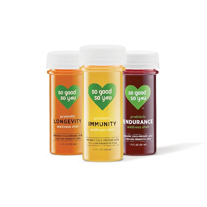 So Good So You Organic Cold Pressed Probiotic Wellness Shots: Variety Pack - Immunity Longevity Endurance - 1.7 fl oz. (18 Count)