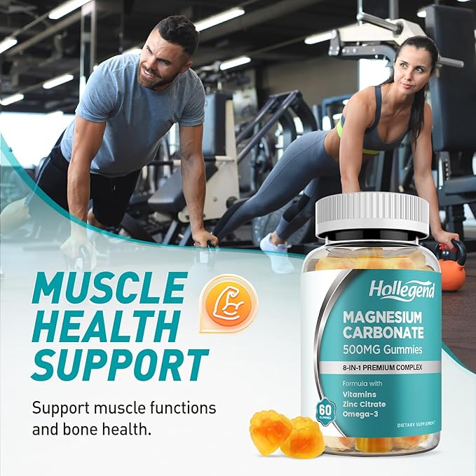 Magnesium Carbonate Gummies Magnesium Carbonate Complex 500mg Supplement with D3 &amp K2 for Women &amp Men with Zinc Vitamin C B6 &amp B12 Muscle &amp Digestive Support Mango Flavor Sugar