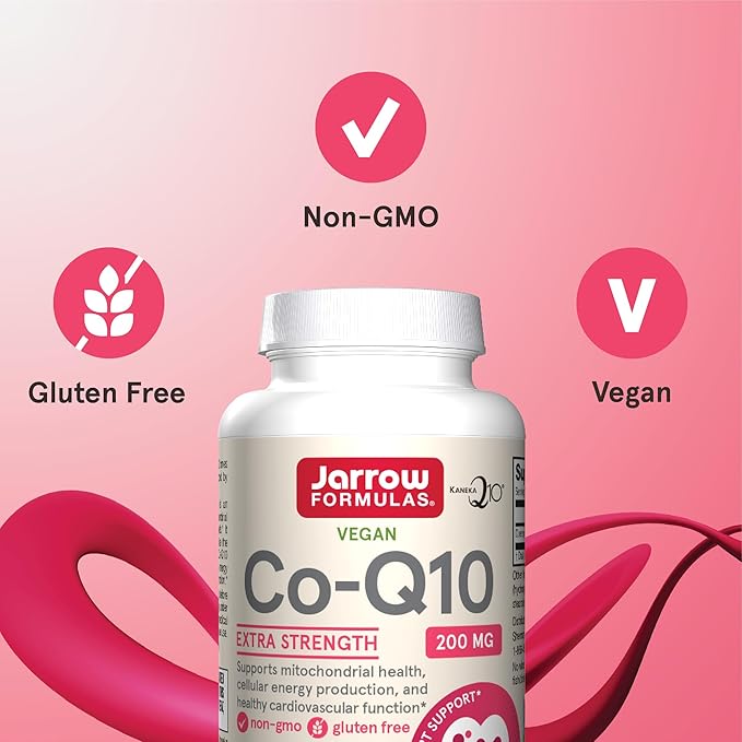 Jarrow Formulas® Co-Q10 200 mg Antioxidant Support for Mitochondrial Health Cellular Energy Production and Healthy Cardiovascular Function 60 Veggie Capsules 60 Day Supply