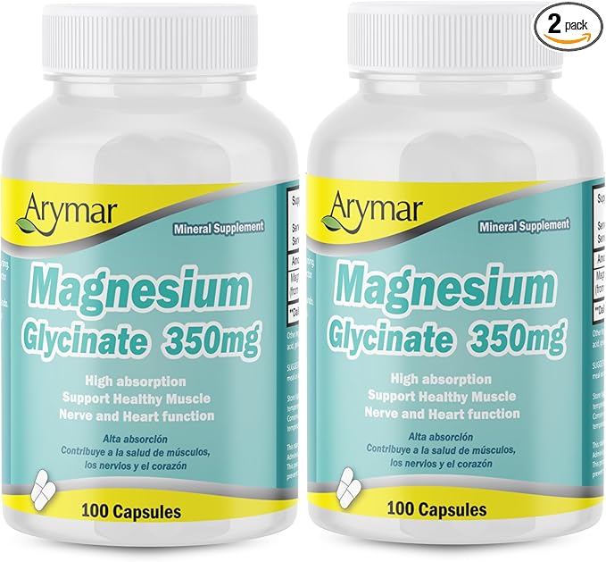 Arymar Magnesium Glycinate 350mg – 100 Capsules (2 Pack)