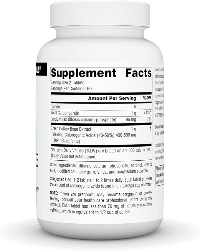 Source Naturals Energizing Green Coffee Extract Powerful Natural Antioxidant* 500 mg Tablet - 120 Tablets