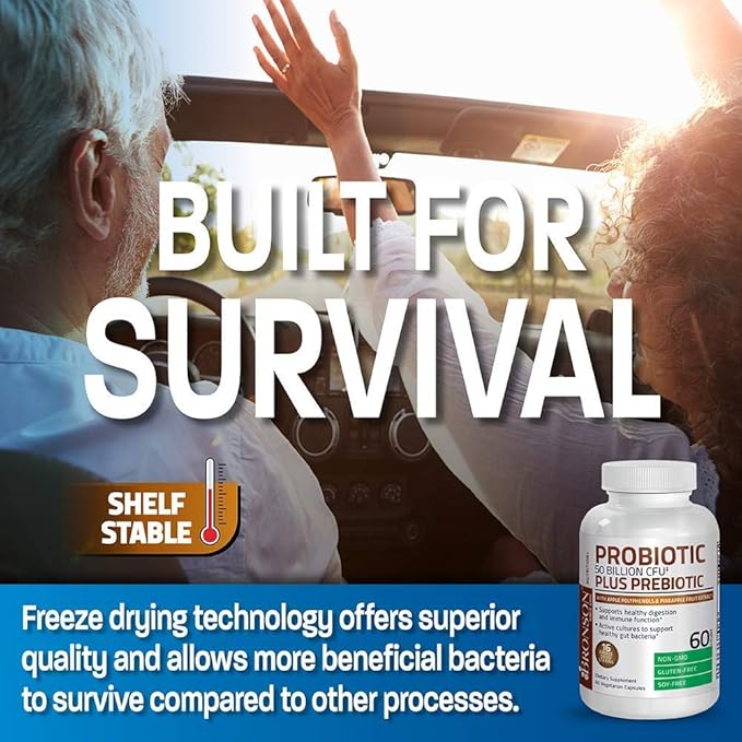 Bronson Probiotic 50 Billion CFU + Prebiotic with Apple Polyphenols &amp Pineapple Fruit Extract Vitamin C Powder Pure Ascorbic Acid Soluble Fine Non GMO Crystals