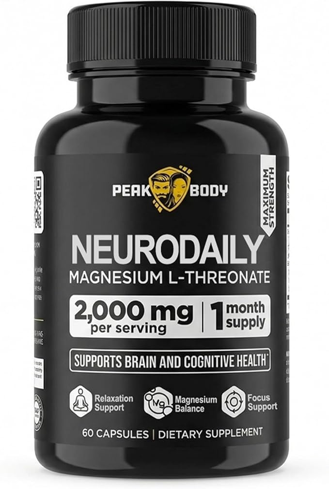 PeakBody Magnesium L-Threonate – 2000 mg per Serving – 144 mg Elemental Magnesium – Supports Brain Health Mental Clarity and Relaxation – 60 Vegan Capsules – 20 Day Supply