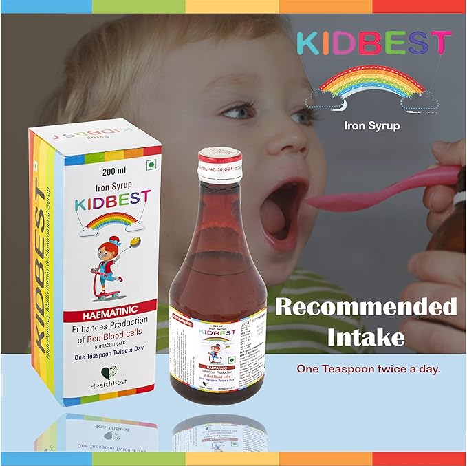 HealthBest Kidbest Iron (Haematinic) Syrup Zinc Folic Acid 200 ML (Pack of 2)
