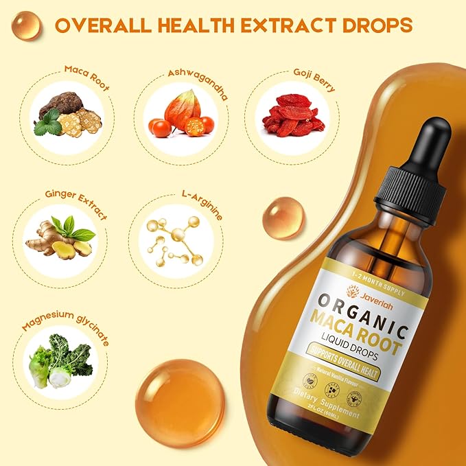 Organic Maca Root Liquid Drops with AshwagandhaGoji BerryGingerMagnesium and L-Arginine for Women and MenAshwagandha Maca Root Supplements Tincture 2 Fl Oz