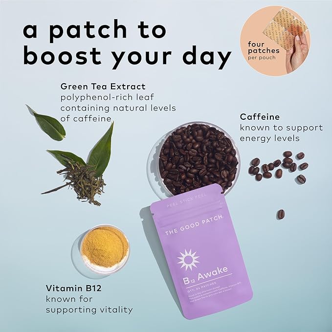 The Good Patch B12 Awake Patch Natural Patch with Caffeine B12 and Green Tea Extract Plant Powered Wearable Wellness Helps to Promote Energy (24 Total Patches)