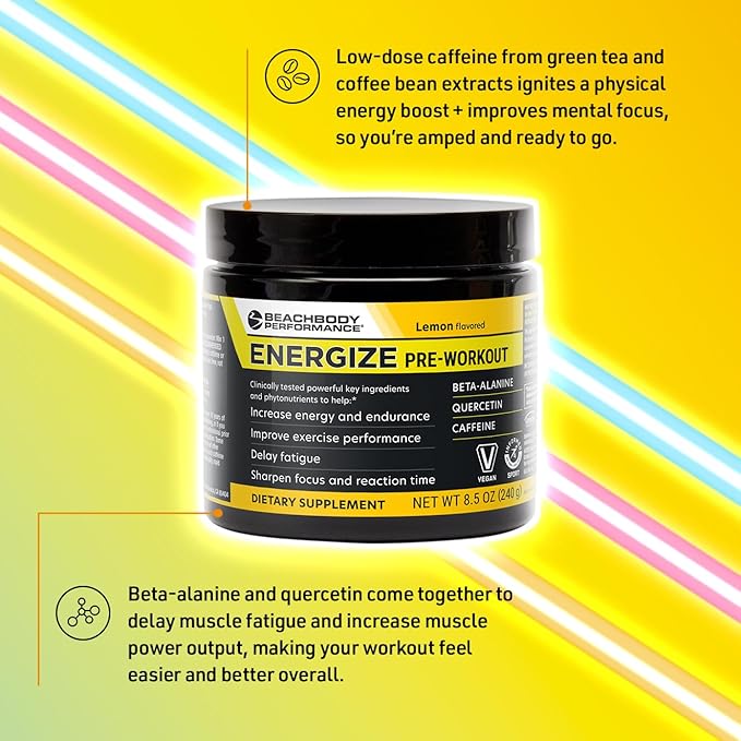 BODi Energize Pre Workout Powder - Beta-Alanine Quercetin &amp Low-Dose Caffeine Formula for Enhanced Energy &amp Focus Increase Energy &amp Endurance Supplement Lemon Flavored 40 Servings