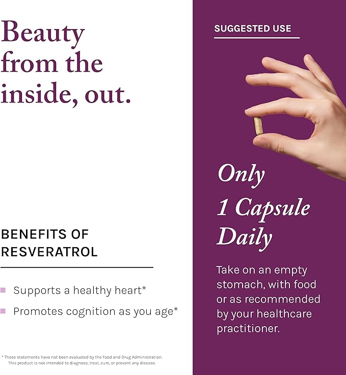 Reserveage Beauty Resveratrol 100 mg Antioxidant Supplement for Heart and Cellular Health Supports Healthy Aging and Immune System Paleo Keto 60 Capsules (60 Servings) (Pack of 2)