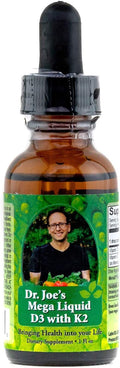 Dr. Joe's Mega Liquid D3 with K2-1000 IU per Drop - Vitamin D3 25mcg Vitamin K2 10mcg