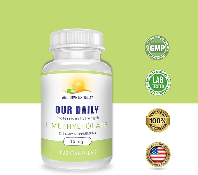 AND GIVE US TODAY OUR DAILY L-Methylfolate 15 mg / 15000 mcg Maximum Strength Active Folate 5-MTHF Filler Free Gluten Free Non-GMO Vegetarian Capsules (4 Months Supply) (120)