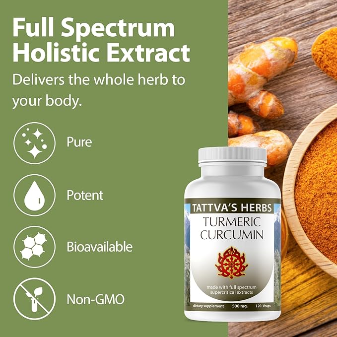Tattva's Herbs Turmeric Curcumin 500 mg Herbal Supplement for Antioxidant Support Turmeric Curcumin with Black Pepper for Advanced Absorption 1 Pack 120 Veggie Capsules