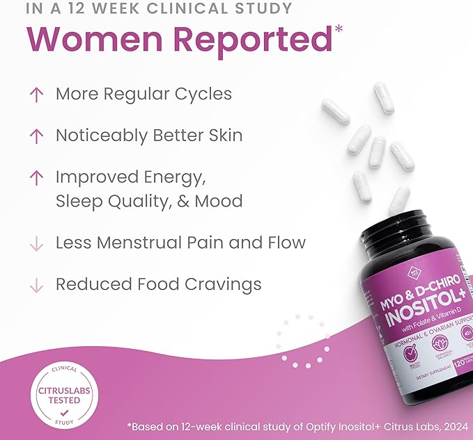 Optify Myo-Inositol &amp D-Chiro Inositol Supplement for Women – 40:1 Ratio Plus Folate and Vitamin D – Support Healthy Hormonal Balance Regular Cycles &amp Ovarian Health – 30-Day Supply