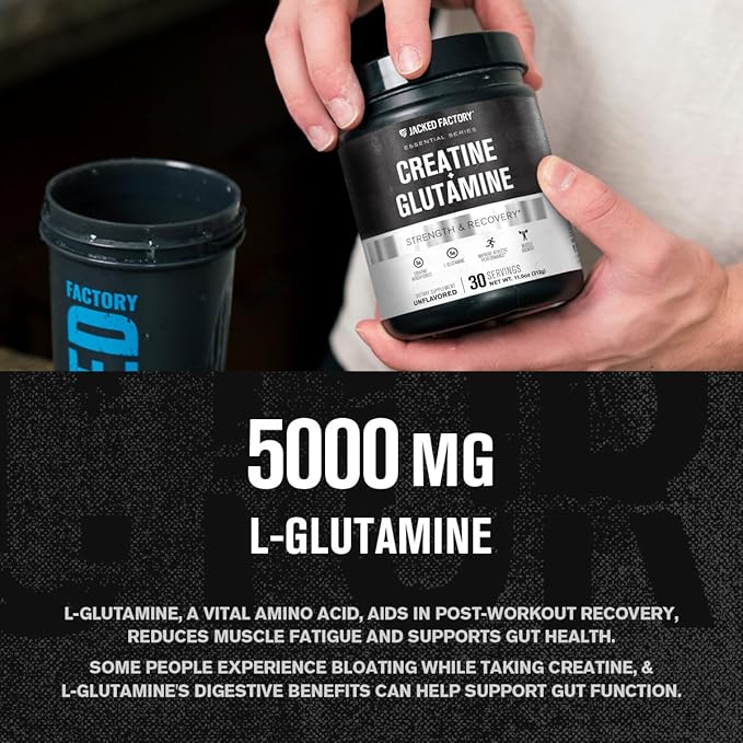 Jacked Factory Creatine + Glutamine - Creatine Supplement with L-Glutamine for Muscle Recovery Muscle Growth Increased Strength (30 Servings Unflavored &amp 30 Servings Blue Raspberry)