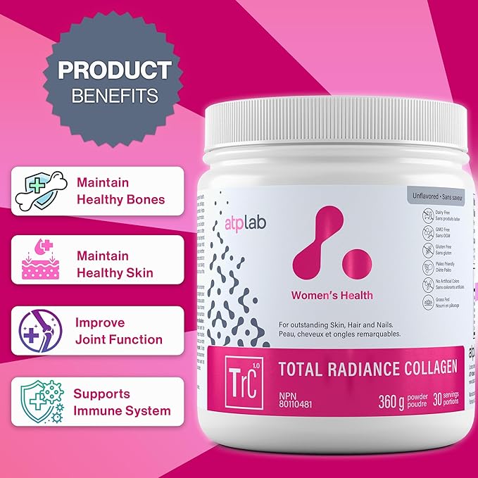 ATP LAB Total Radiance Collagen Powder Unflavoured 360g - Premium Hydrolyzed Collagen Peptides for Women - Vegan-Friendly Collagen Protein Powder Support for Skin Hair &amp Nails