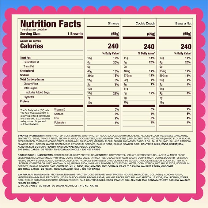 Prime Bites High Protein Brownie (12 Per Box Variety Pack) - 19g of Protein 5g of Collagen Gluten Free Low Sugar Treat Delicious Protein Snack
