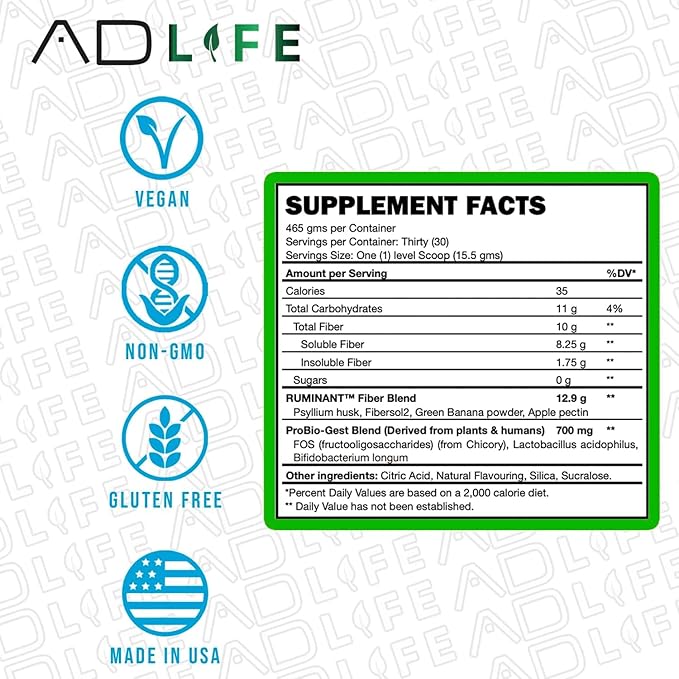 Project AD Fiber+ Vegan Fiber Supplement Powder Supports Gut Health and Digestive Regularity (Mango 16.4 oz)