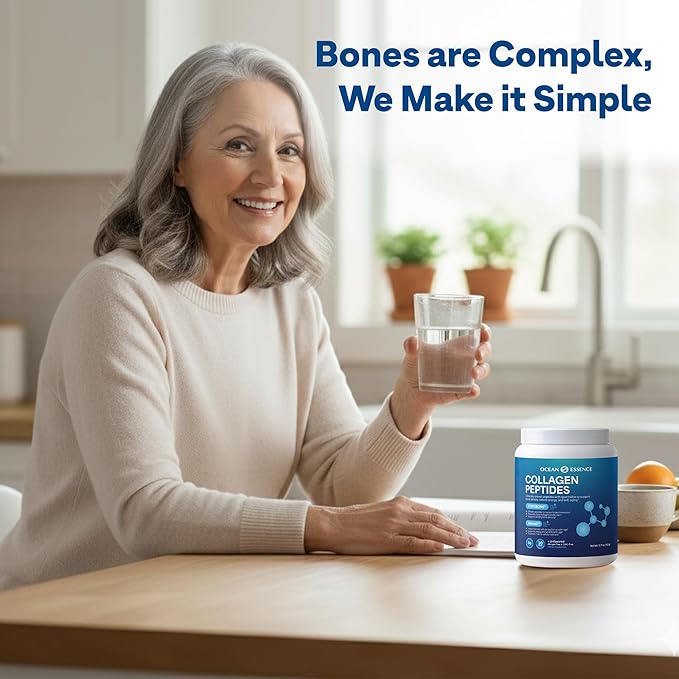 OCEAN ESSENCE Collagen Peptides for Bone Health with Fortibone Vitamin K2 &amp Miricell – Bone Density Support Healthy Aging Easy-Dissolve Collagen Powder for Adults Unflavored Made in USA