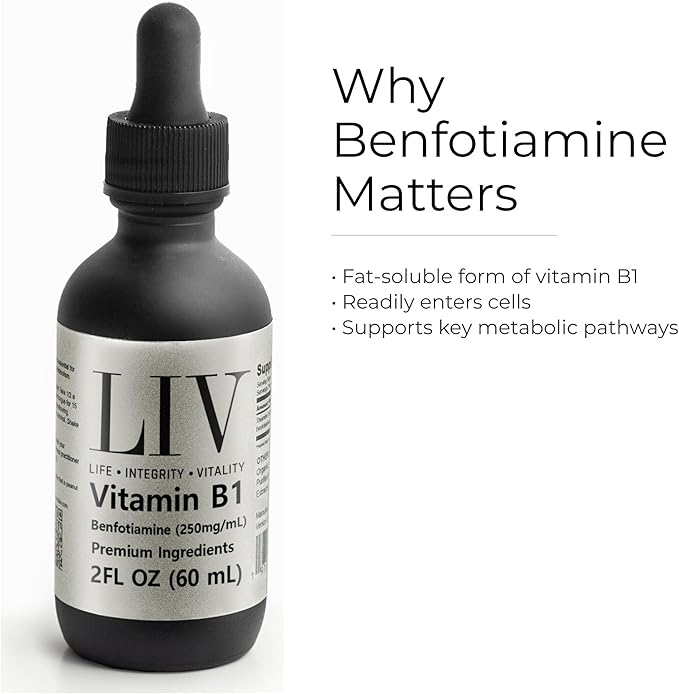 LIV Vitamin B1 Liquid – Thiamine &amp Benfotiamine Supplement for Glucose Metabolism &amp Nerve Support – Fast-Absorbing Liquid Drops – 60 mL