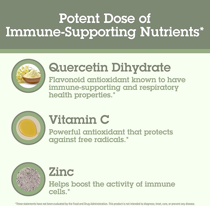 Quantum Health Quercetin 500+ Powerful Immune Support Supplement with Zinc 11 mg &amp Vitamin C 100 mg - Seasonal Immunity Boost Respiratory Health &amp Gut Support Complex for Women &amp Men - 90
