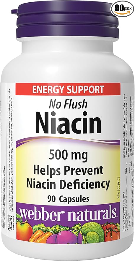 Webber Naturals No Flush Niacin Vitamin B3 Capsule 500mg 90 Count