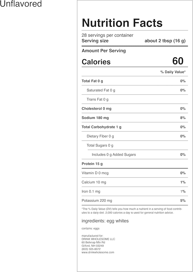 drink wholesome Unflavored Egg White Protein Powder for Sensitive Stomachs | Minimally-Processed Whole-Food Protein | Additive-Free Dairy-Free Gluten-Free | Low FODMAP
