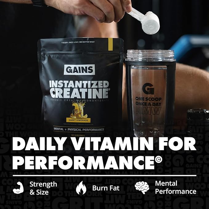 Gains in Bulk Instantized Creatine Monohydrate for Women and Men Soluble Pre Workout Powder Supports Muscle Building Strength and Performance Bodybuilding Supplements Sweet Lemonade 30 Servings
