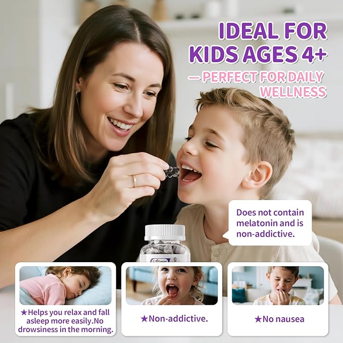Magnesium Glycinate Gummies for Kids 4+Sugar Free Magnesium Bisglycinate Supplement 400mg with DHA L-Theanine Chamomile &amp Lemon Balm Melatonin Free Calm &amp Sleep Support Raspberry Flavor