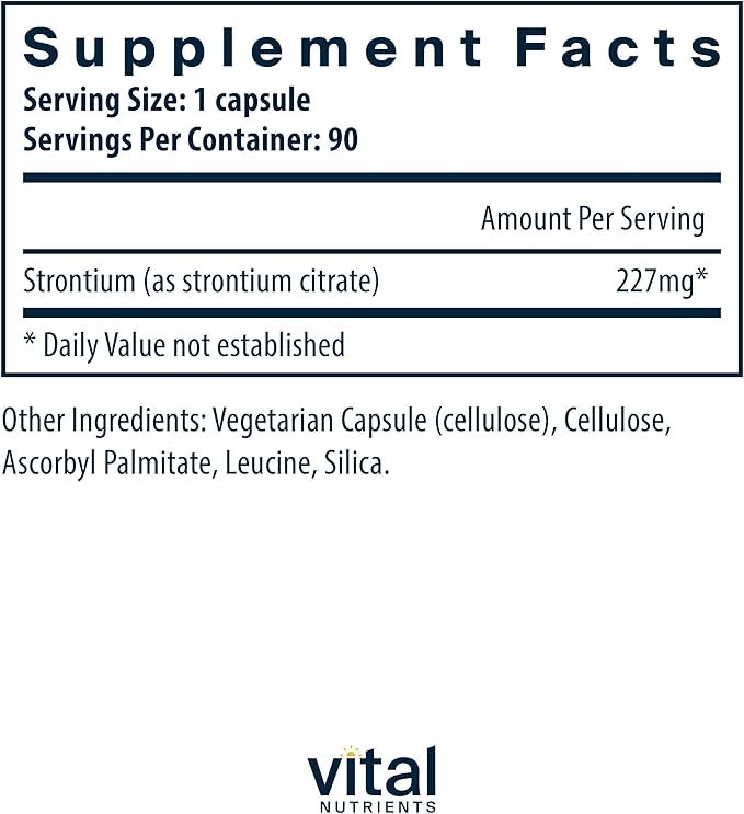Vital Nutrients Strontium Citrate - Vegan Bone Strength Supplements - 227mg Strontium Citrate for Bone Health and Healthy Teeth - Gluten Dairy Soy Free - Non-GMO - 90 Capsules