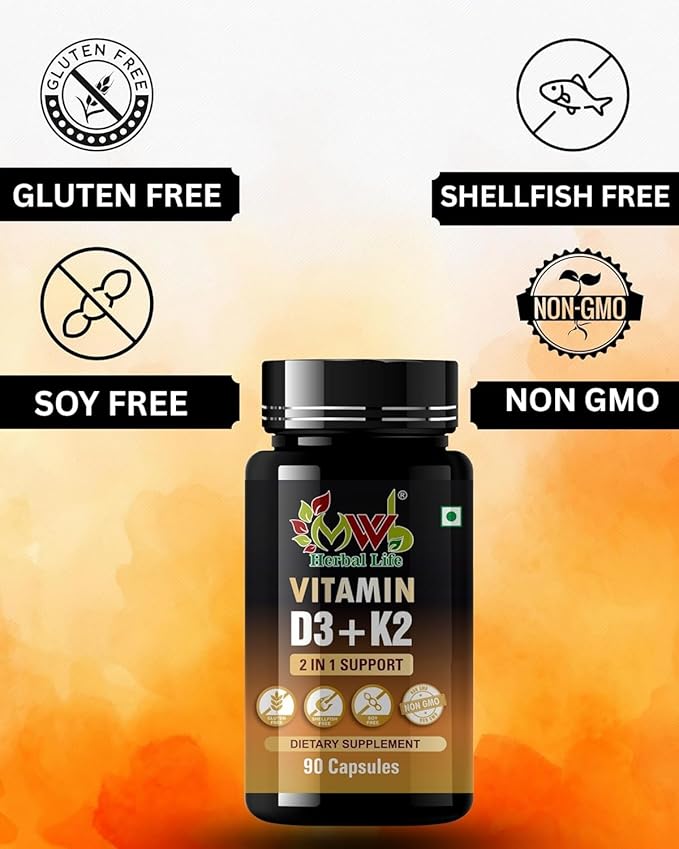 Vitamin D3 K2 Capsules | 90 Veg Capsules | 2 in 1 Support for Heart Health | Strong Bones &amp Muscle Strength | Immunity &amp Mood Booster | Dietary Supplement
