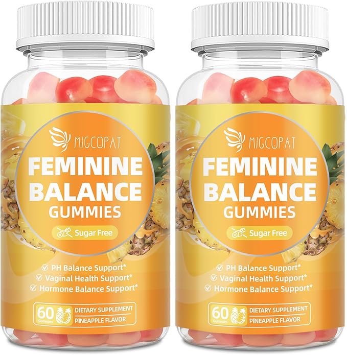 Premium Feminine Balance Gummies – 2 Pack Probiotic + Enzyme Blend for Digestive Hormone &amp PH Balance Pineapple Flavor 120 Gummies