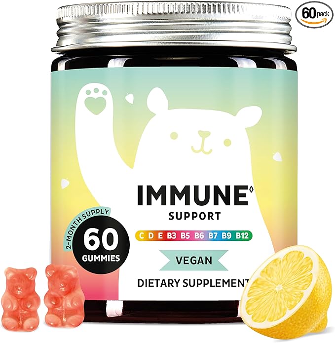 Bears with Benefits Immune Support Gummies – Vitamin C D B6 &amp B12 – Daily Immune Boost – Vegan Naturally Flavored (60 Gummies)