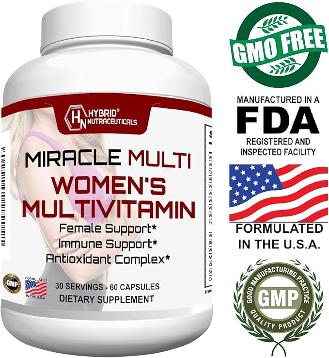 MiracleMulti Multivitamin for Women - Female Support Formula Immune Support Minerals Biotin Antioxidants &amp Superfoods Blend – 60 Capsules