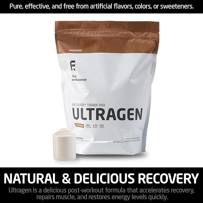 FIRST ENDURANCE Ultragen Workout Recovery Drink Powder Protein Mix Boosts Energy Accelerates Recovery | Chocolate 15 Servings