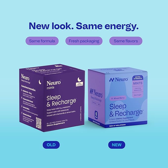 Neuro Sleep &amp Recharge Meltaway Mints - Contains Melatonin 5mg Chamomile &amp Elderberry - Travel Aid for Nighttime Relaxation &amp Healthy Sleep Cycle - Night Berry 72 ct