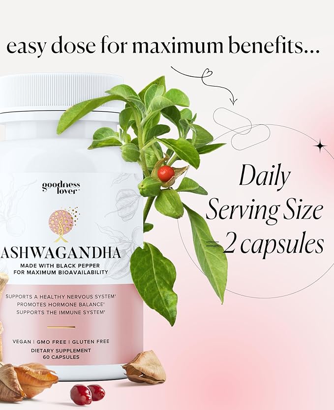 Goodness Lover Ashwagandha Supplement Ashwagandha and Black Pepper Adaptogens to Support Sleep Stress Focus &amp Clarity Calm 30 Servings