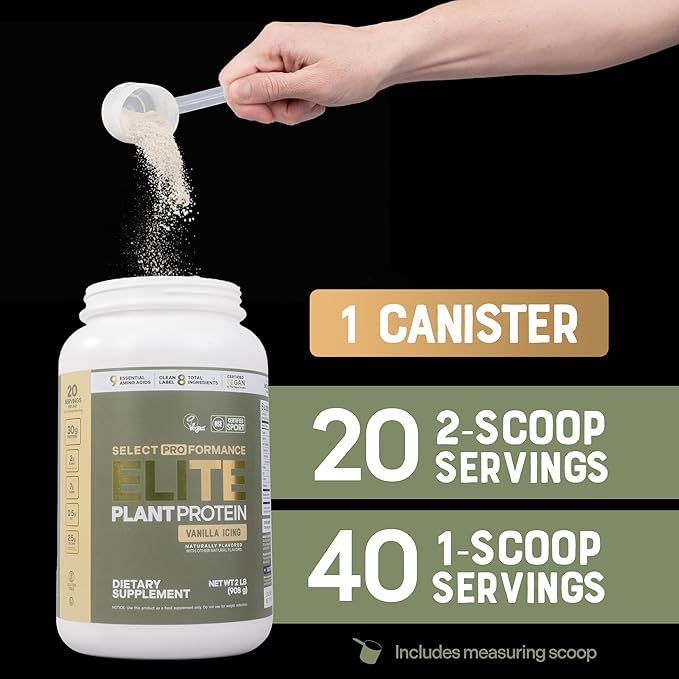 Select Proformance Elite Vegan Protein Powder - 15g of Protein Plant Based Dairy Free Gluten Free Clean Ingredients - Vanilla Icing 2lb Tub (40 Servings)