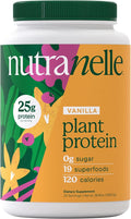 Nutranelle Vanilla Protein Powder - 25g Vegan Protein Powder with Greens - Unsweetened &amp Gluten Free Plant Based Protein - Gluten Free Nutrition Made in USA - Perfect for Smoothies Shakes &amp R