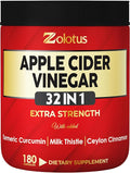Zolotus 32in1 Apple Cider Vinegar Capsules with Turmeric Cinnamon Milk Thistle Elderberry Quercetin &amp More for Supports Digestion Immune - 180 Capsules