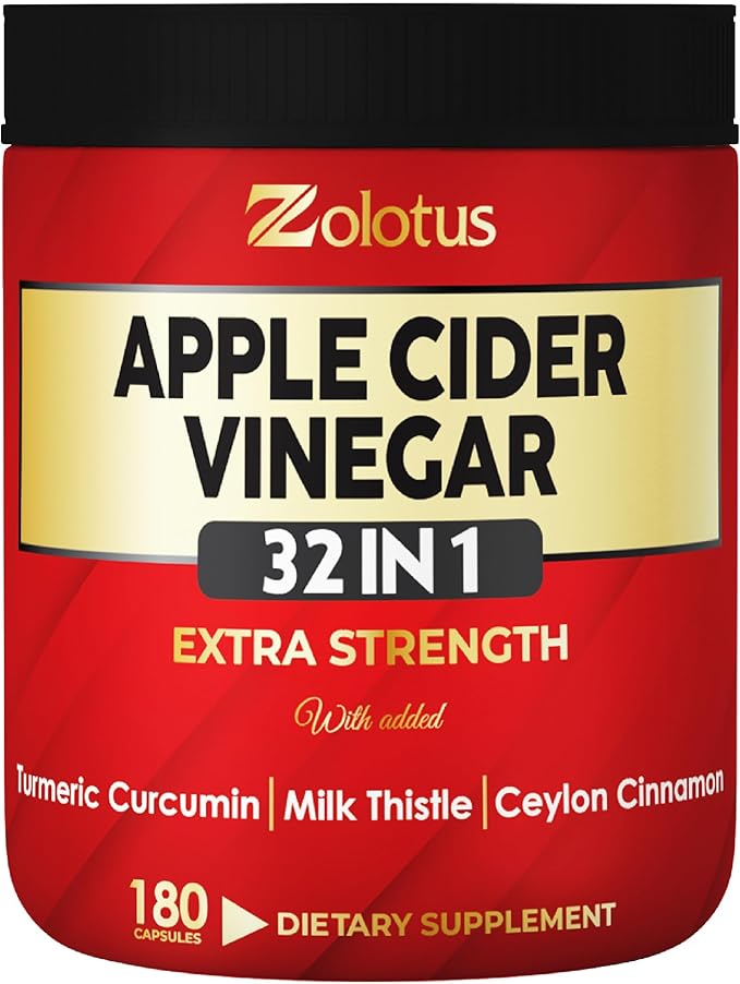 Zolotus 32in1 Apple Cider Vinegar Capsules with Turmeric Cinnamon Milk Thistle Elderberry Quercetin &amp More for Supports Digestion Immune - 180 Capsules