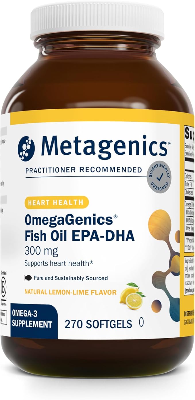 Metagenics OmegaGenics Fish Oil EPA-DHA 300-180 mg EPA &amp 120 mg DHA per Softgel - Supports Heart Brain Eye Joint &amp Immune Health* - Non-GMO Gluten-Free - GMP Certified Facility - 270 Softg