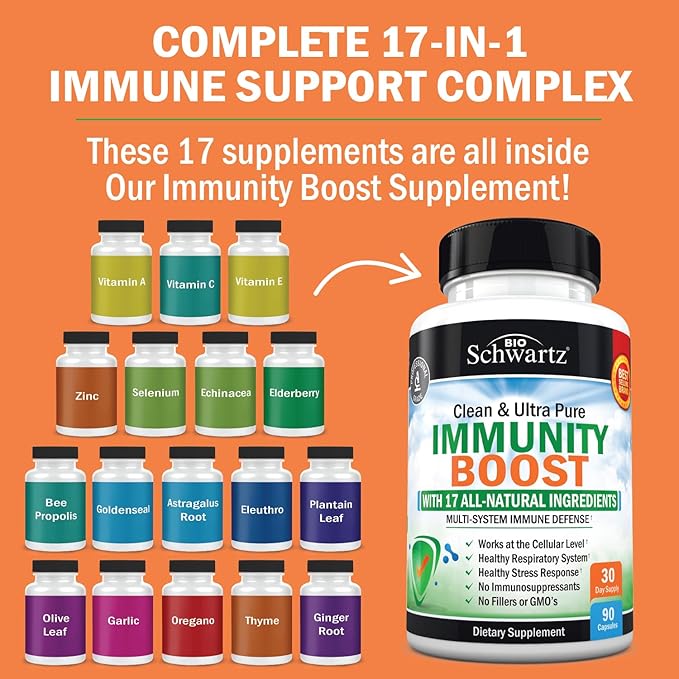 BioSchwartz Respiratory &amp Immune Lung Support Supplement with Quercetin (1 Month Supply) Plus 17 in 1 Immune Support Supplement with Antioxidants (1 Month Supply)