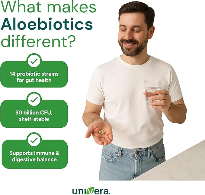 Univera Probiotics for Women Probiotics and Prebiotics 30 Billion CFUs with Organic Aloe Vera -14 Strains Digestive Enzymes for Adults - Vegan AloeBiotics 60ct.