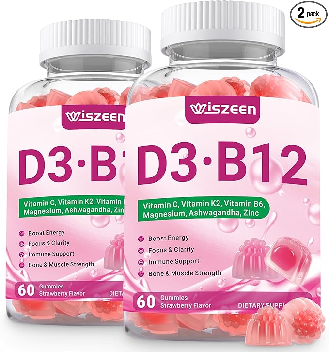 Vitamin D3 B12 Gummies Vitamin D3 10000 IU &amp Methylated B12 500mcg for Adults D3 B12 Vitamin Supplement with Ashwagandha Magnesium Vitamin K2 for Immune &amp Energy Support